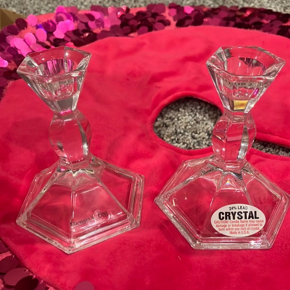 Two Michael C. Fina Fifth Avenue Hexagonal 24% Lead Crystal Candle holders - Picture 2 of 10
